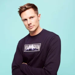 New Vilebrequin Men Long Sleeves Cotton T-Shirt Embroidered Moutain Patch Navy/Blue