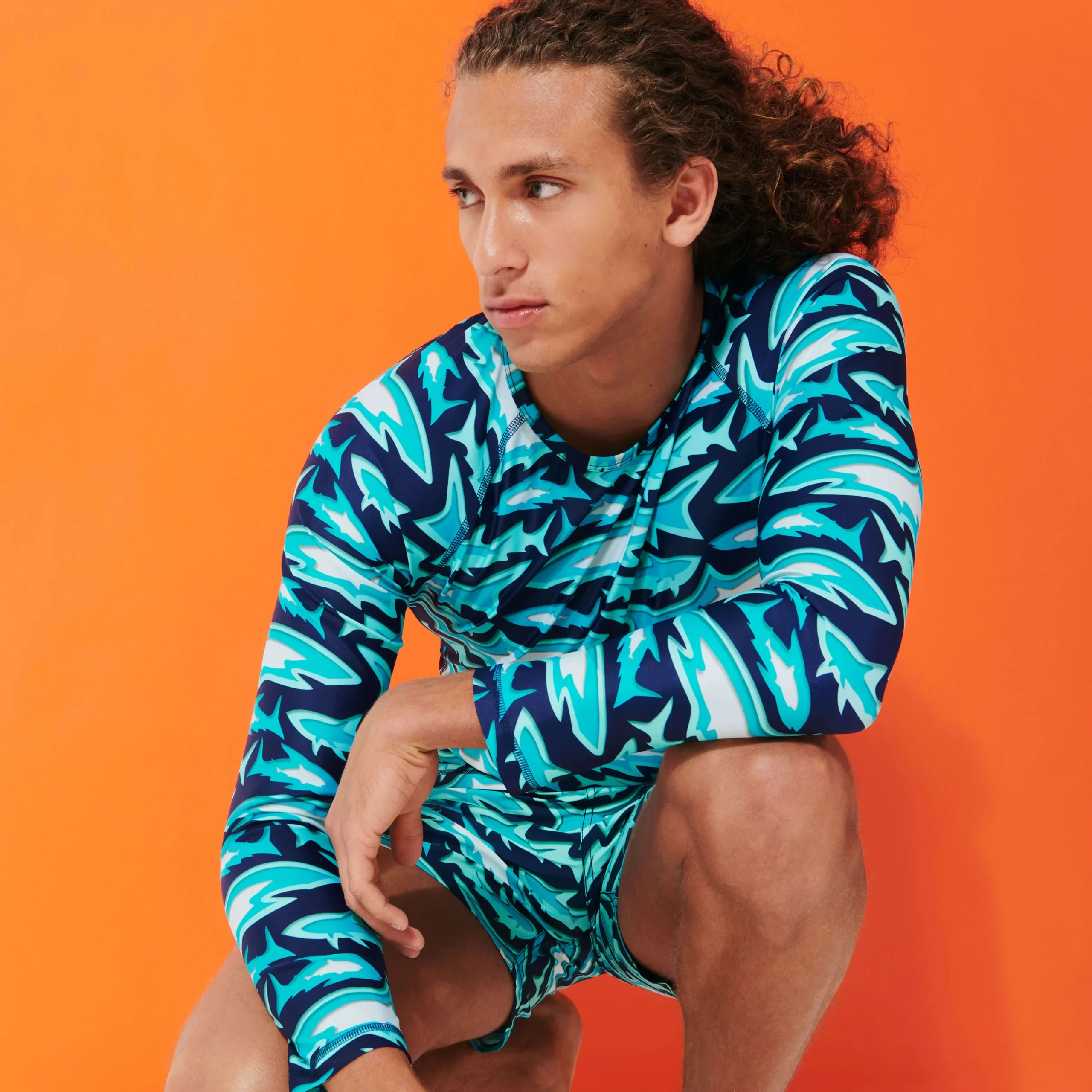Fashion Vilebrequin Men Long Sleeves Rashguard Requins 3D Navy/Blue