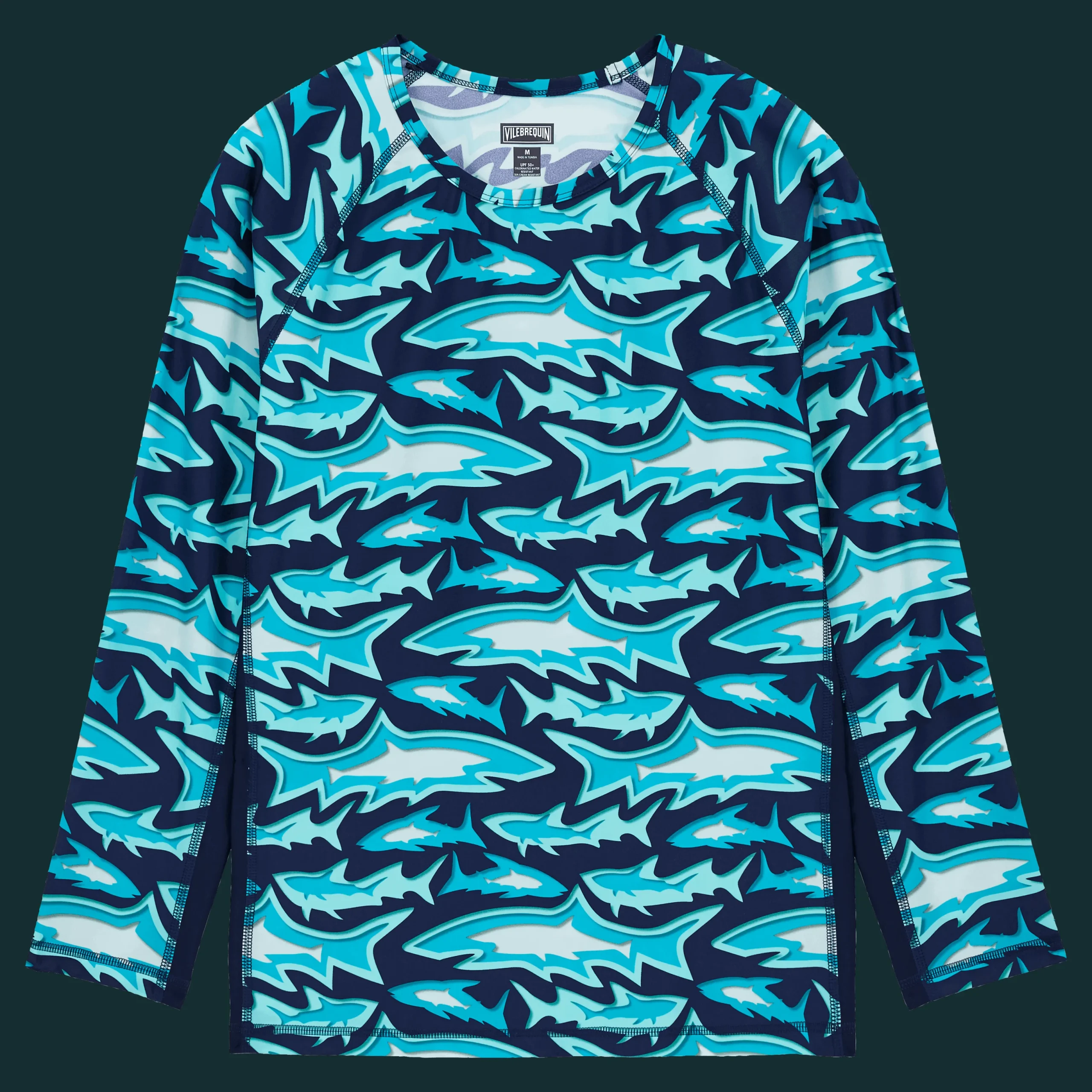 Fashion Vilebrequin Men Long Sleeves Rashguard Requins 3D Navy/Blue