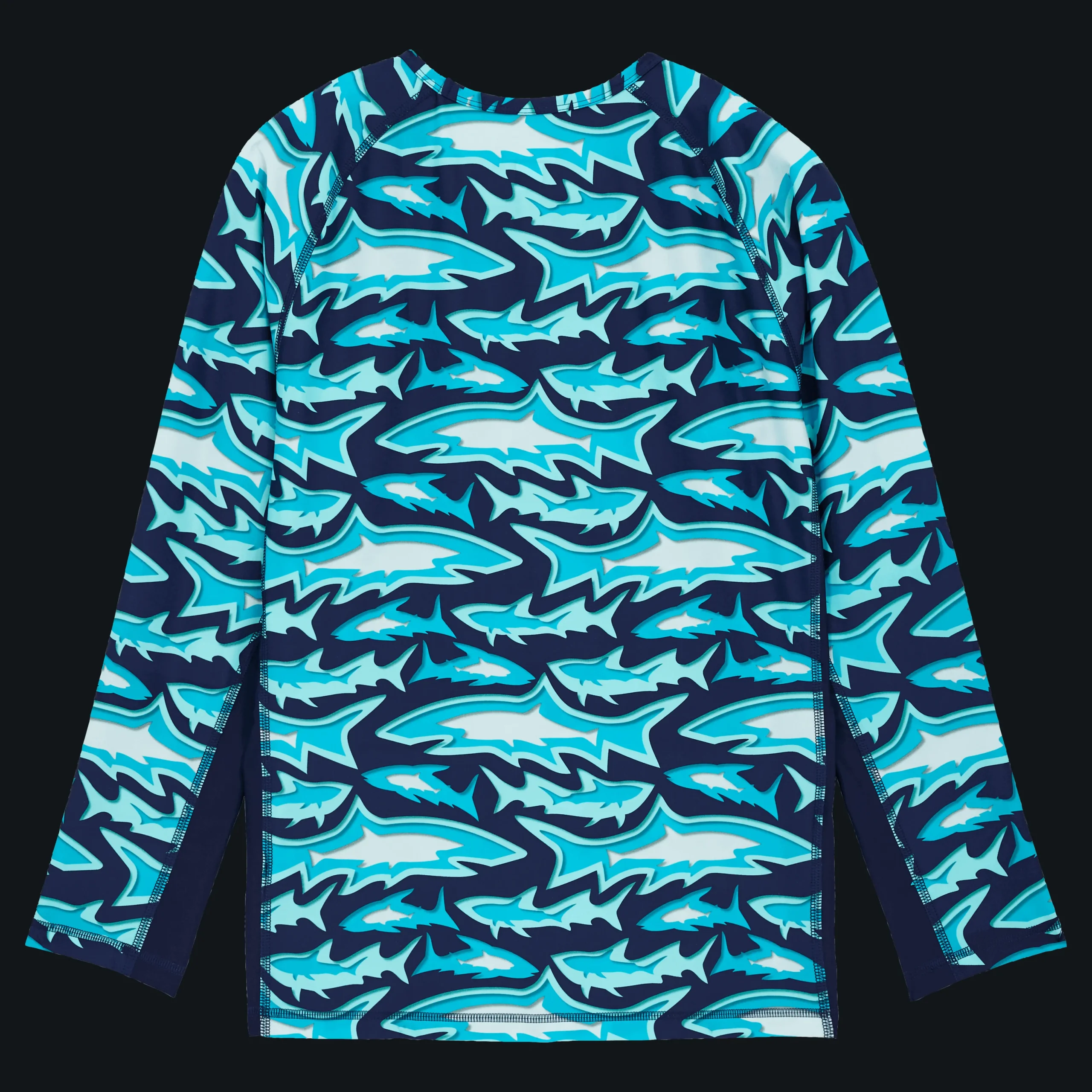 Fashion Vilebrequin Men Long Sleeves Rashguard Requins 3D Navy/Blue