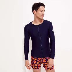 Store Vilebrequin Men Long Sleeves Zipper Rashguard Solid Navy/Blue