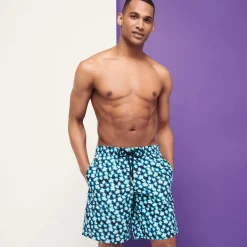 Best Sale Vilebrequin Men Long Swim Trunks Blurred Turtles Navy/Blue