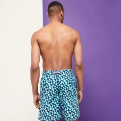 Best Sale Vilebrequin Men Long Swim Trunks Blurred Turtles Navy/Blue