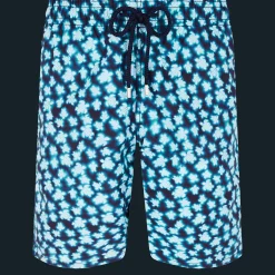 Best Sale Vilebrequin Men Long Swim Trunks Blurred Turtles Navy/Blue
