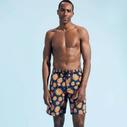 Clearance Vilebrequin Men Long Swim Trunks Carapaces Navy/Blue