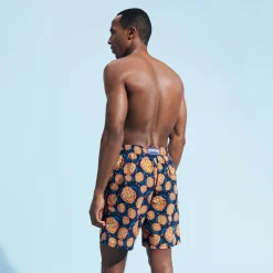 Clearance Vilebrequin Men Long Swim Trunks Carapaces Navy/Blue