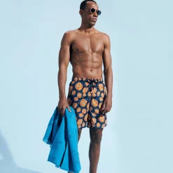 Clearance Vilebrequin Men Long Swim Trunks Carapaces Navy/Blue