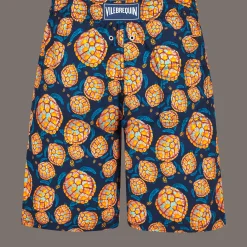 Clearance Vilebrequin Men Long Swim Trunks Carapaces Navy/Blue