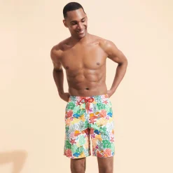 Fashion Vilebrequin Men Long Swim Trunks Fond Marins Multicolores White/White