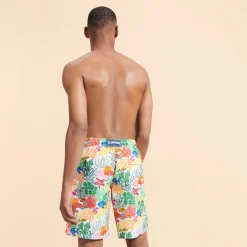Fashion Vilebrequin Men Long Swim Trunks Fond Marins Multicolores White/White