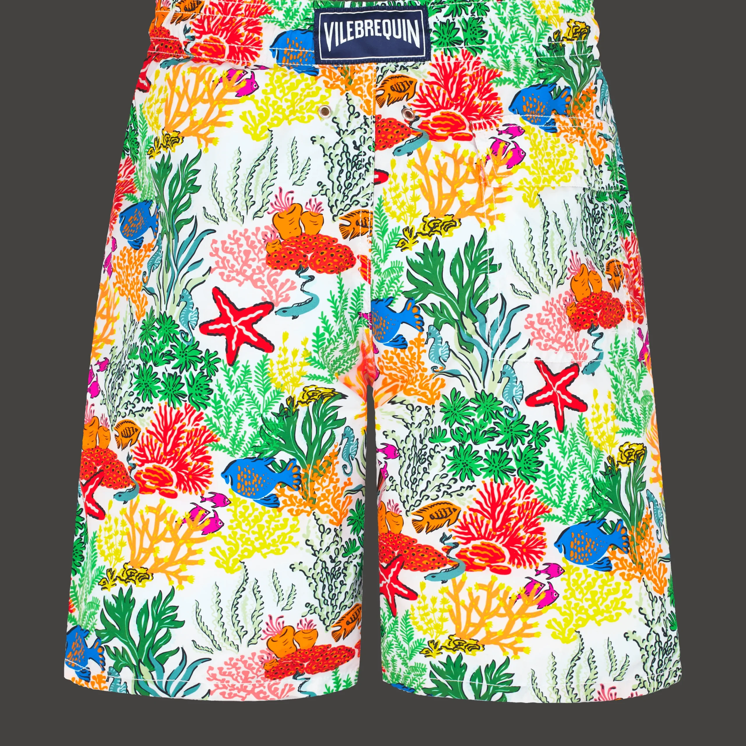 Fashion Vilebrequin Men Long Swim Trunks Fond Marins Multicolores White/White