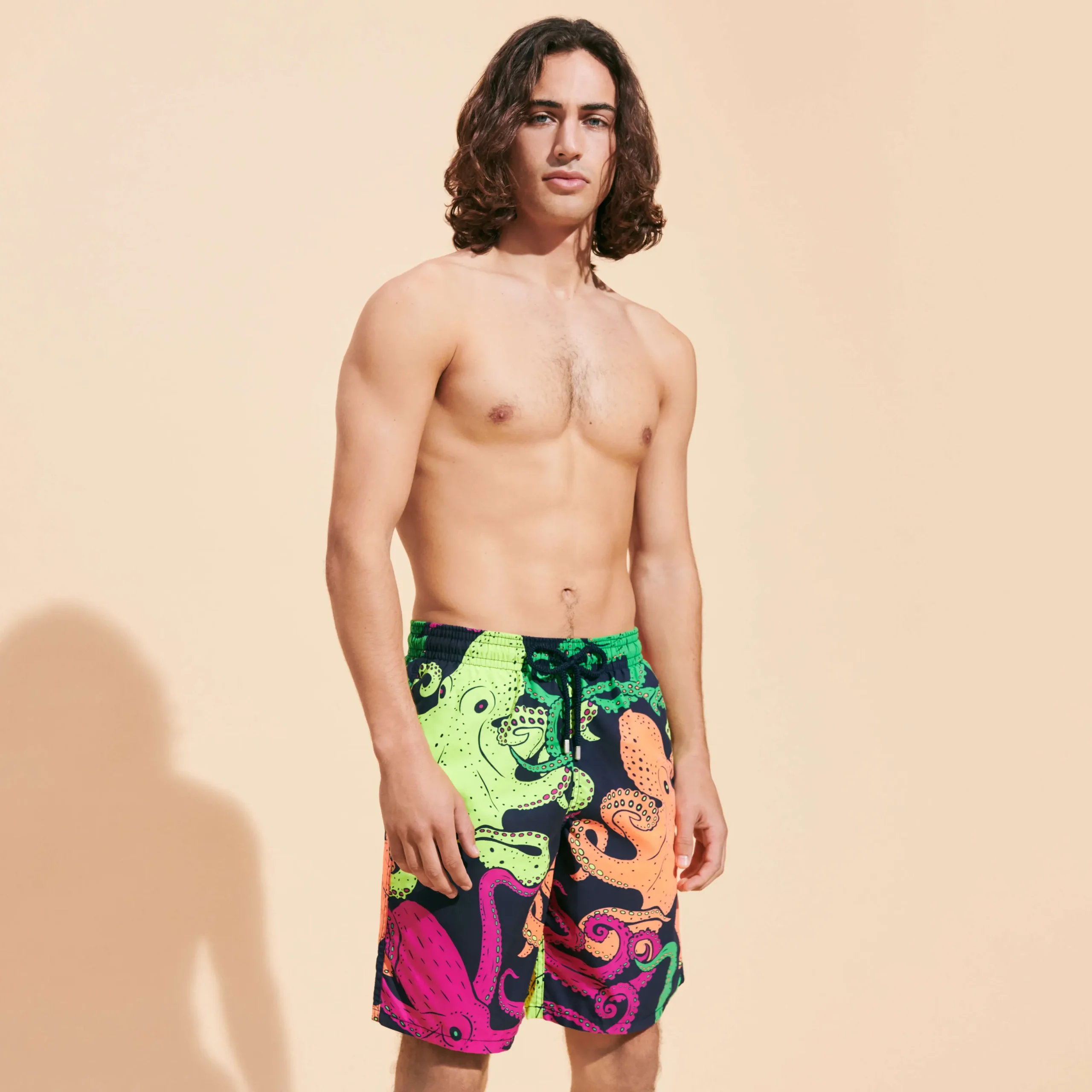 Fashion Vilebrequin Men Long Swim Trunks Macro Octopussy Navy/Blue