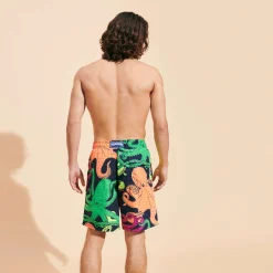 Fashion Vilebrequin Men Long Swim Trunks Macro Octopussy Navy/Blue