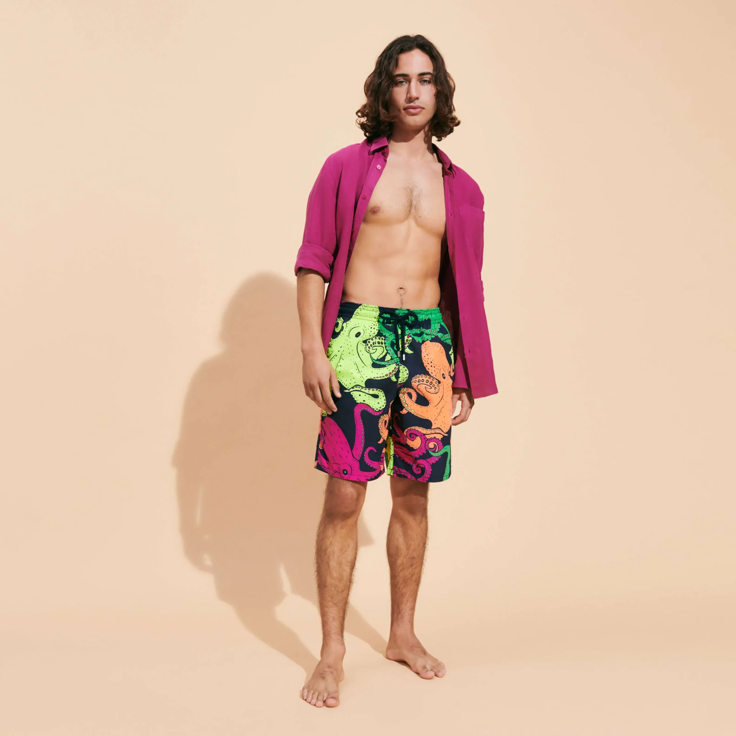 Fashion Vilebrequin Men Long Swim Trunks Macro Octopussy Navy/Blue