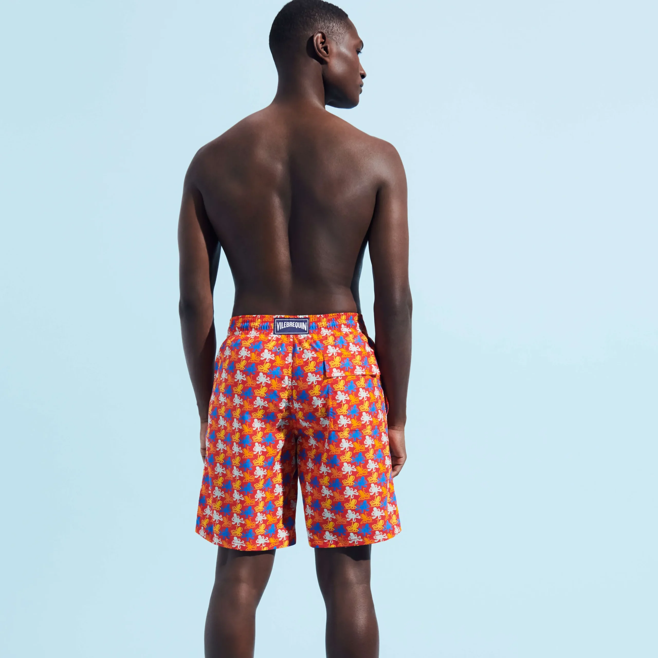 Fashion Vilebrequin Men Long Swim Trunks Micro Poulpes Poppy Red/Red