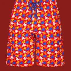 Fashion Vilebrequin Men Long Swim Trunks Micro Poulpes Poppy Red/Red