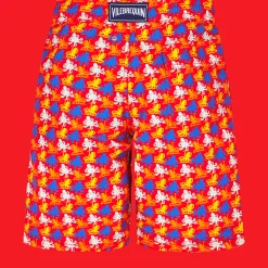 Fashion Vilebrequin Men Long Swim Trunks Micro Poulpes Poppy Red/Red