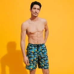 New Vilebrequin Men Long Swim Trunks Piranhas Navy/Blue