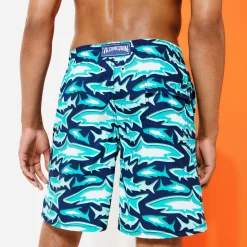 Flash Sale Vilebrequin Men Long Swim Trunks Requins 3D Navy/Blue