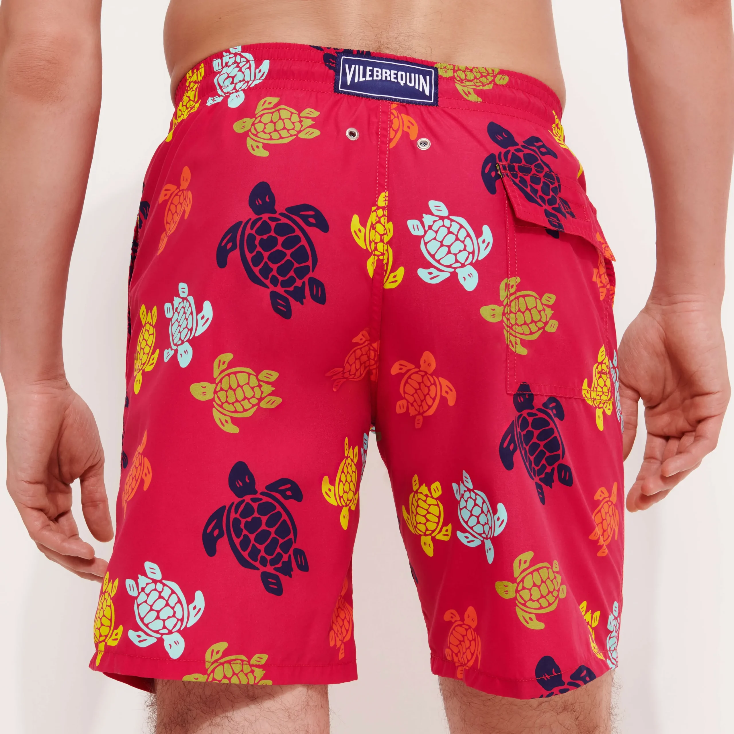 Outlet Vilebrequin Men Long Swim Trunks Ronde Des Tortues Burgundy/Red