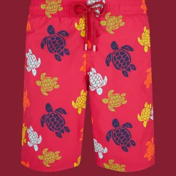 Outlet Vilebrequin Men Long Swim Trunks Ronde Des Tortues Burgundy/Red