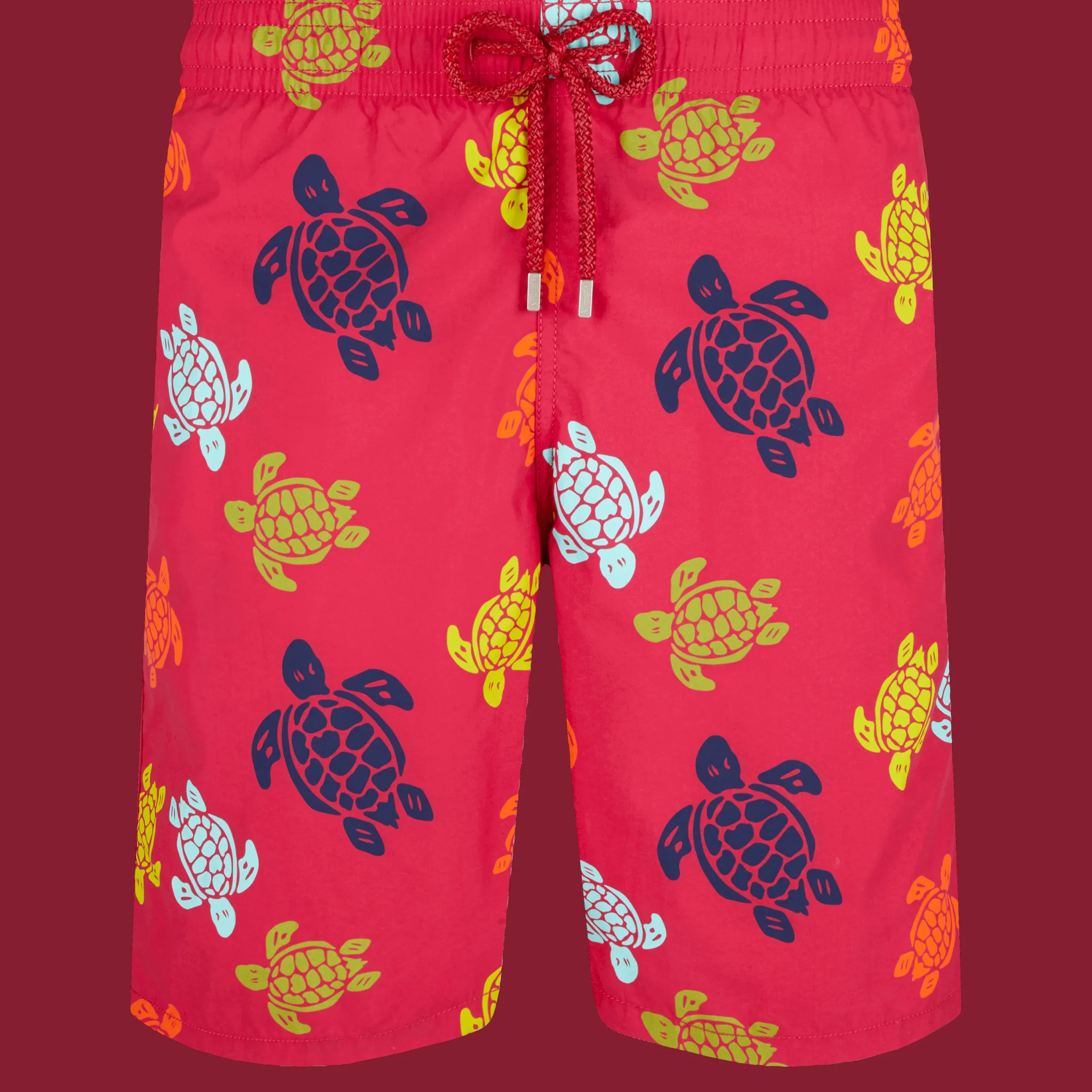 Outlet Vilebrequin Men Long Swim Trunks Ronde Des Tortues Burgundy/Red