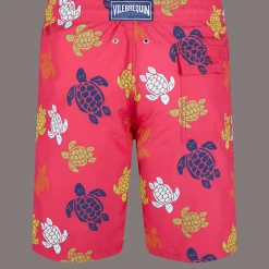 Outlet Vilebrequin Men Long Swim Trunks Ronde Des Tortues Burgundy/Red