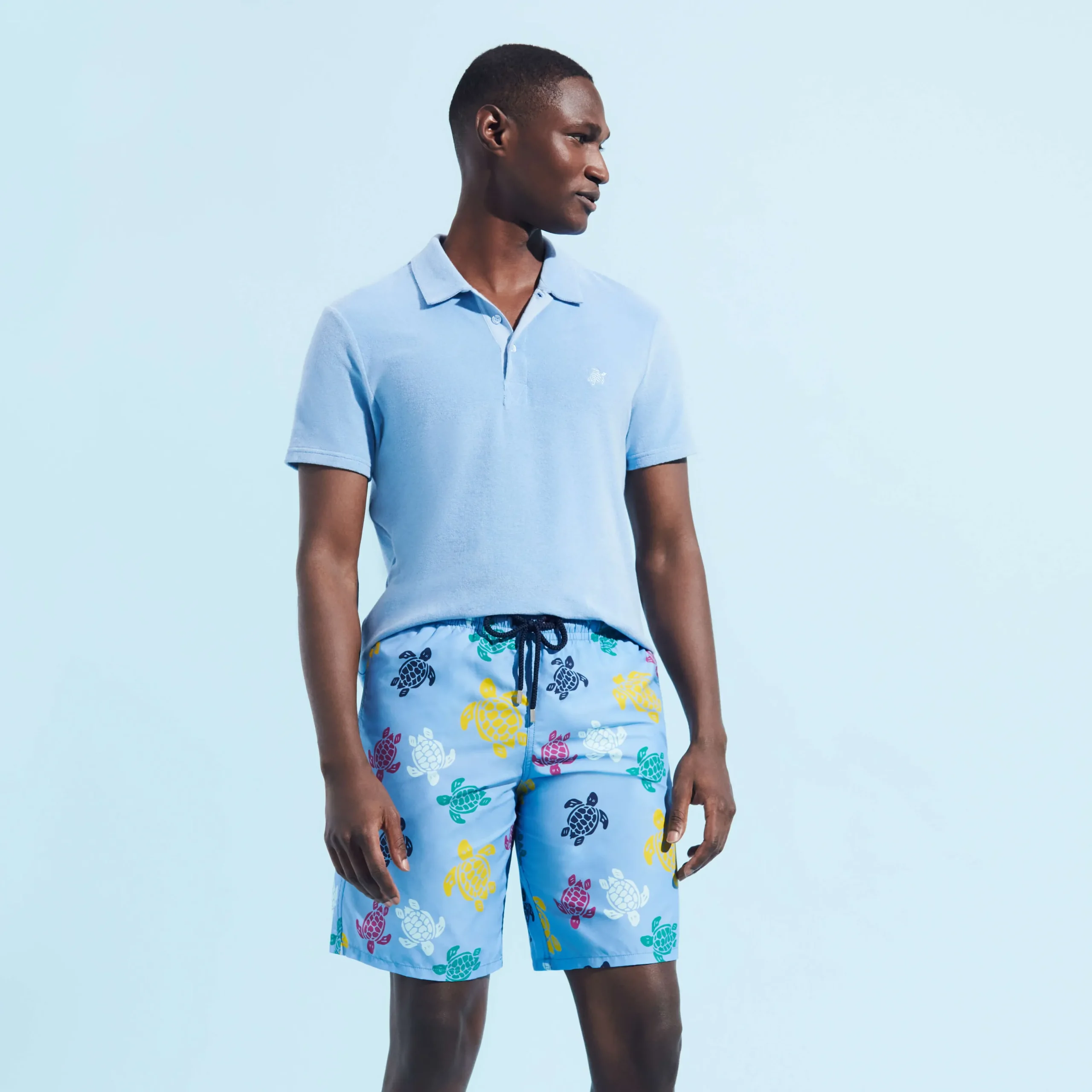 Outlet Vilebrequin Men Long Swim Trunks Ronde Des Tortues Multicolores Divine/Blue