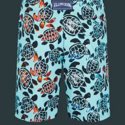 Cheap Vilebrequin Men Long Swim Trunks Screen Turtles Lagoon/Blue
