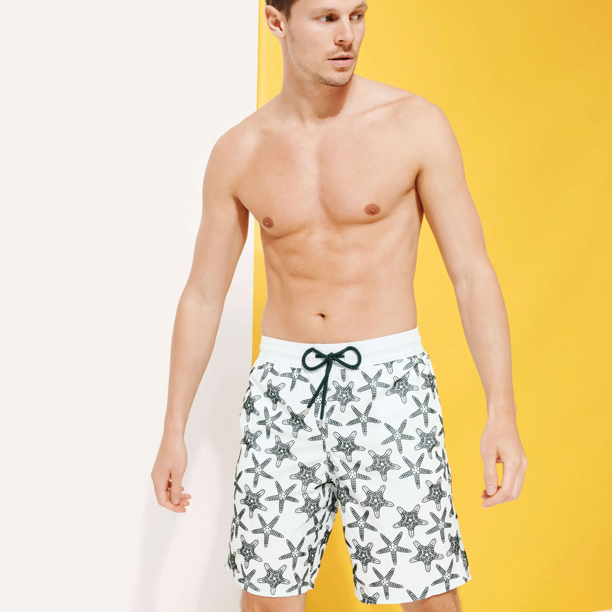 Discount Vilebrequin Men Long Swim Trunks Starfish Dance Flocked Glacier/Blue