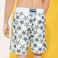 Discount Vilebrequin Men Long Swim Trunks Starfish Dance Flocked Glacier/Blue
