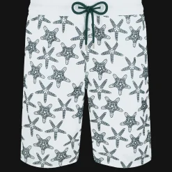 Discount Vilebrequin Men Long Swim Trunks Starfish Dance Flocked Glacier/Blue