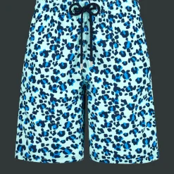 New Vilebrequin Men Long Swim Trunks Turtles Leopard Thalassa/Blue