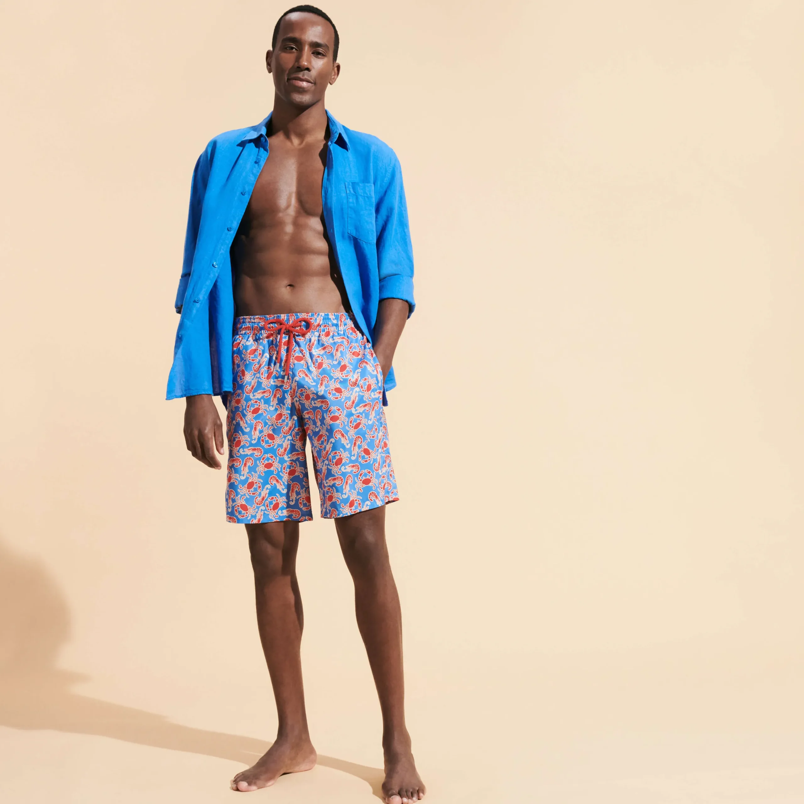 Discount Vilebrequin Men Long Swimwear Ultra-Light And Packable Crabs & Shrimps Earthenware/Blue