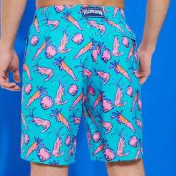 Outlet Vilebrequin Men Long Ultra-Light And Packable Swim Trunks Crevettes Et Poissons Curacao/Blue