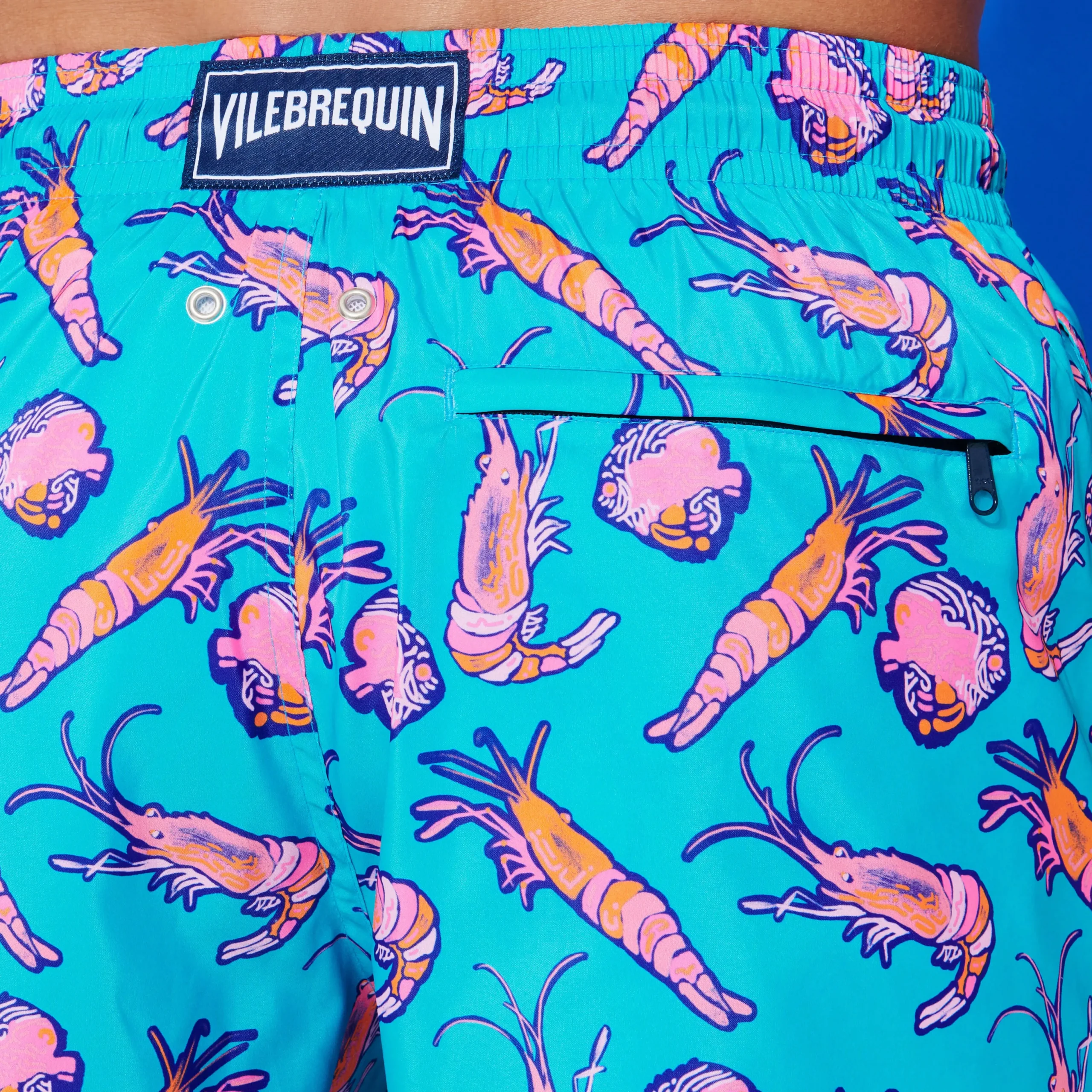 Outlet Vilebrequin Men Long Ultra-Light And Packable Swim Trunks Crevettes Et Poissons Curacao/Blue