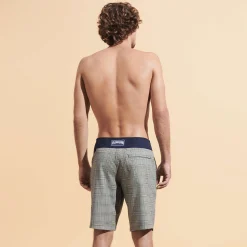 Online Vilebrequin Men Merinos Wool Long Swim Trunks Prince De Galles Navy/Blue