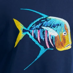 New Vilebrequin Men Organic Cotton Sweatshirt Piranhas Navy/Blue