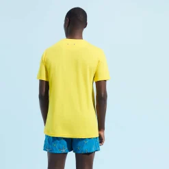 Best Vilebrequin Men Organic Cotton T-Shirt Solid Sun/Yellow