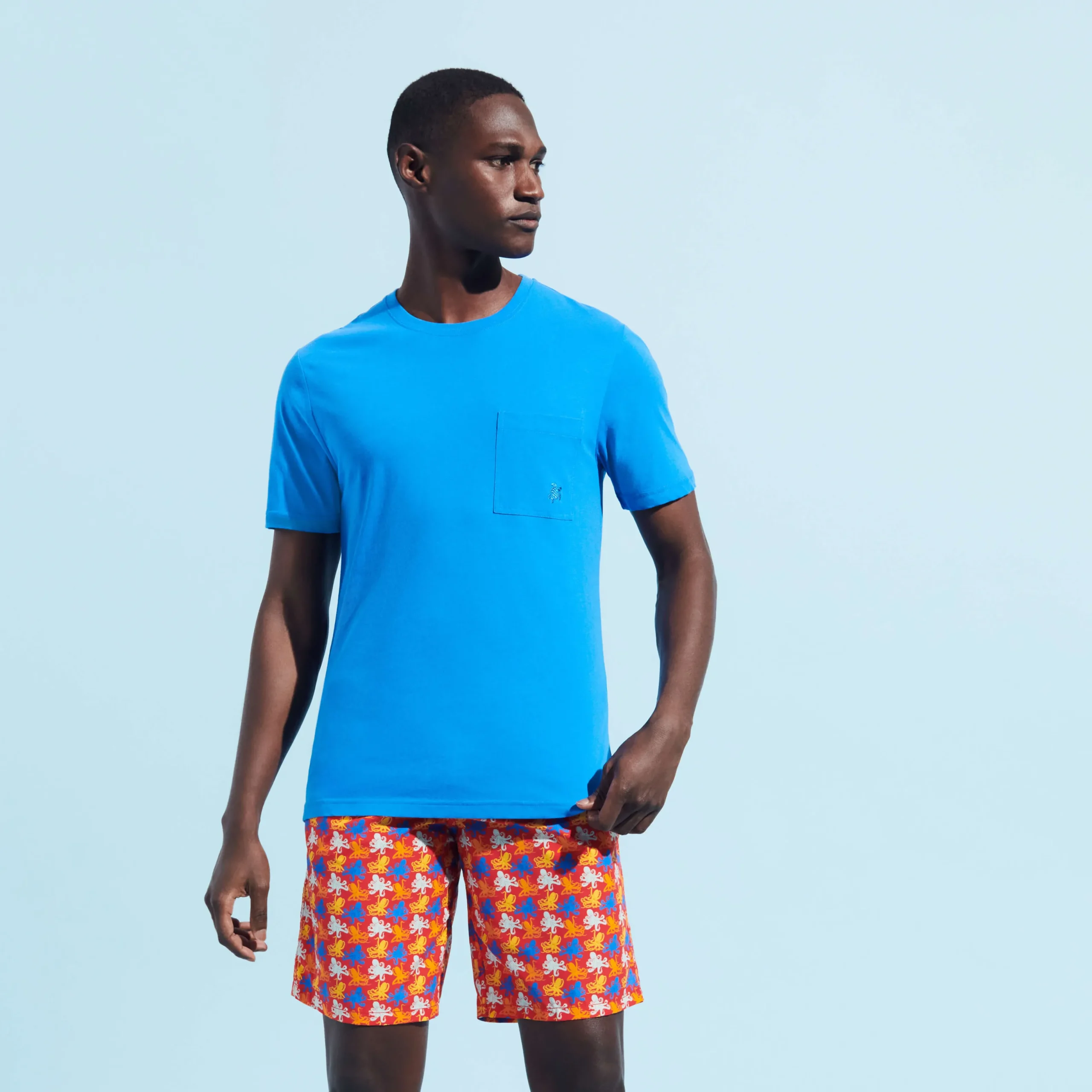 Sale Vilebrequin Men Organic Cotton T-Shirt Solid Earthenware/Blue