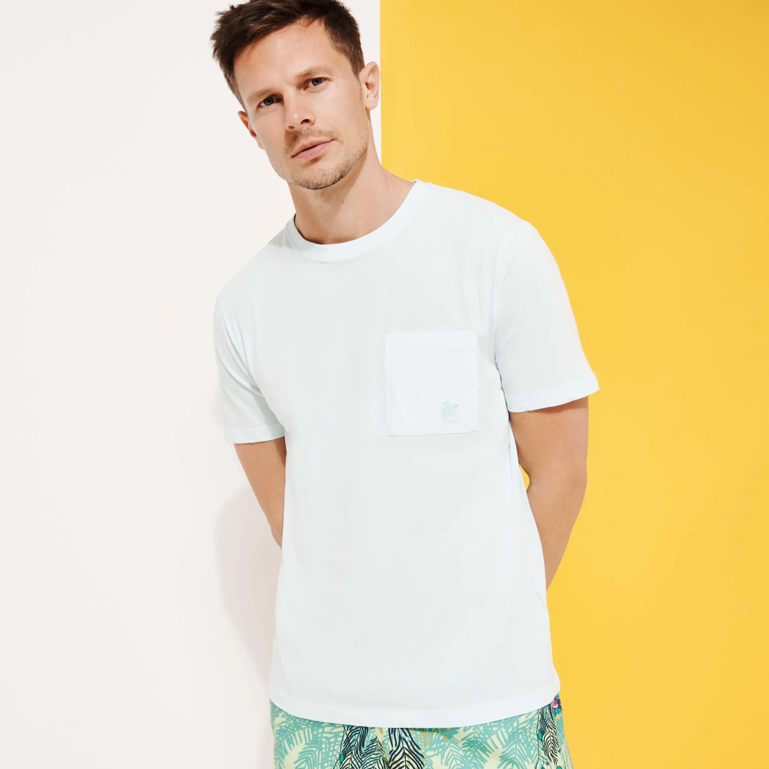 Outlet Vilebrequin Men Organic Cotton T-Shirt Solid Glacier/Blue