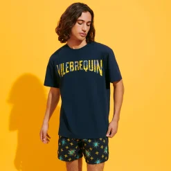 Cheap Vilebrequin Men Organic Cotton T-Shirt Sud Navy/Blue