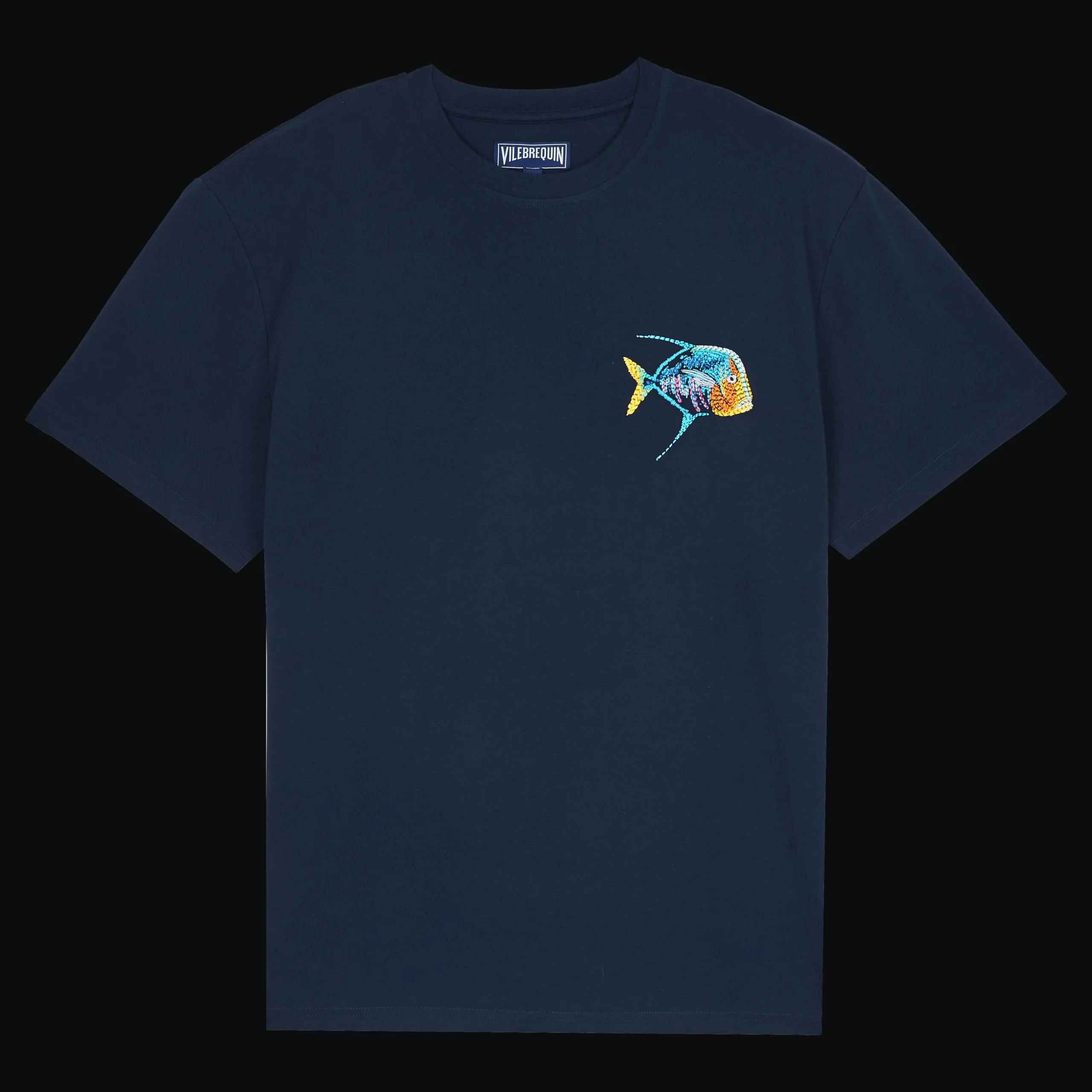 Shop Vilebrequin Men Organic Cotton T-Shirt Piranhas Navy/Blue