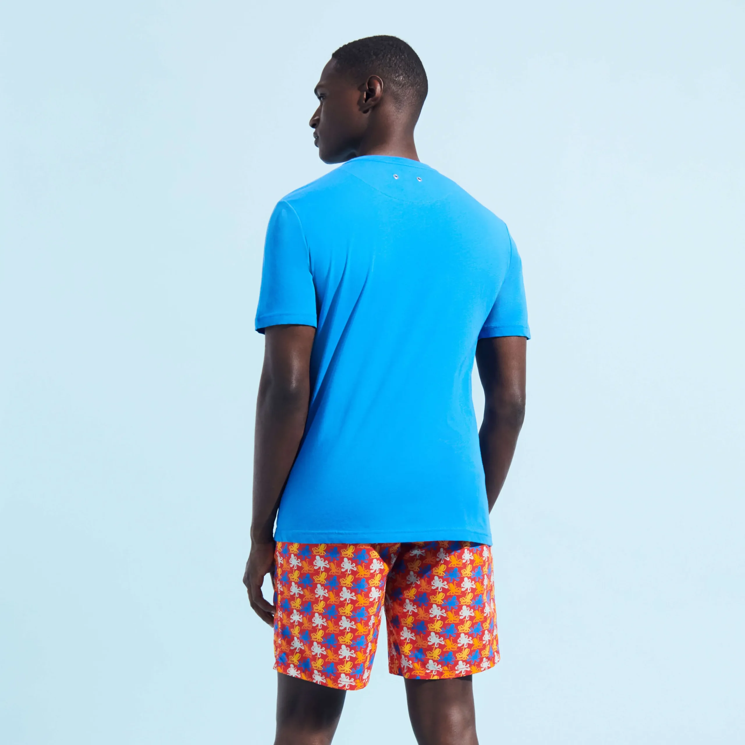 Best Vilebrequin Men Organic Cotton T-Shirt Solid Earthenware/Blue