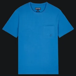 Best Vilebrequin Men Organic Cotton T-Shirt Solid Earthenware/Blue