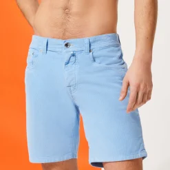 Store Vilebrequin Men 5-Pocket Corduroy 2000 Lines Bermuda Shorts Pastel/Blue