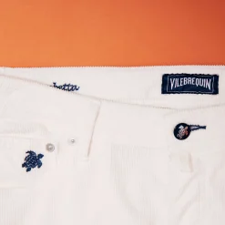 Online Vilebrequin Men 5-Pocket Velvet Pants Regular Fit Off White/White