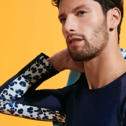 Best Vilebrequin Men Rashguard Long Sleeves Turtles Leopard Thalassa/Blue