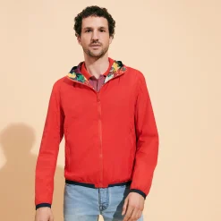 Sale Vilebrequin Men Reversible Windbreaker Jacket Marche Provencal Poppy Red/Red