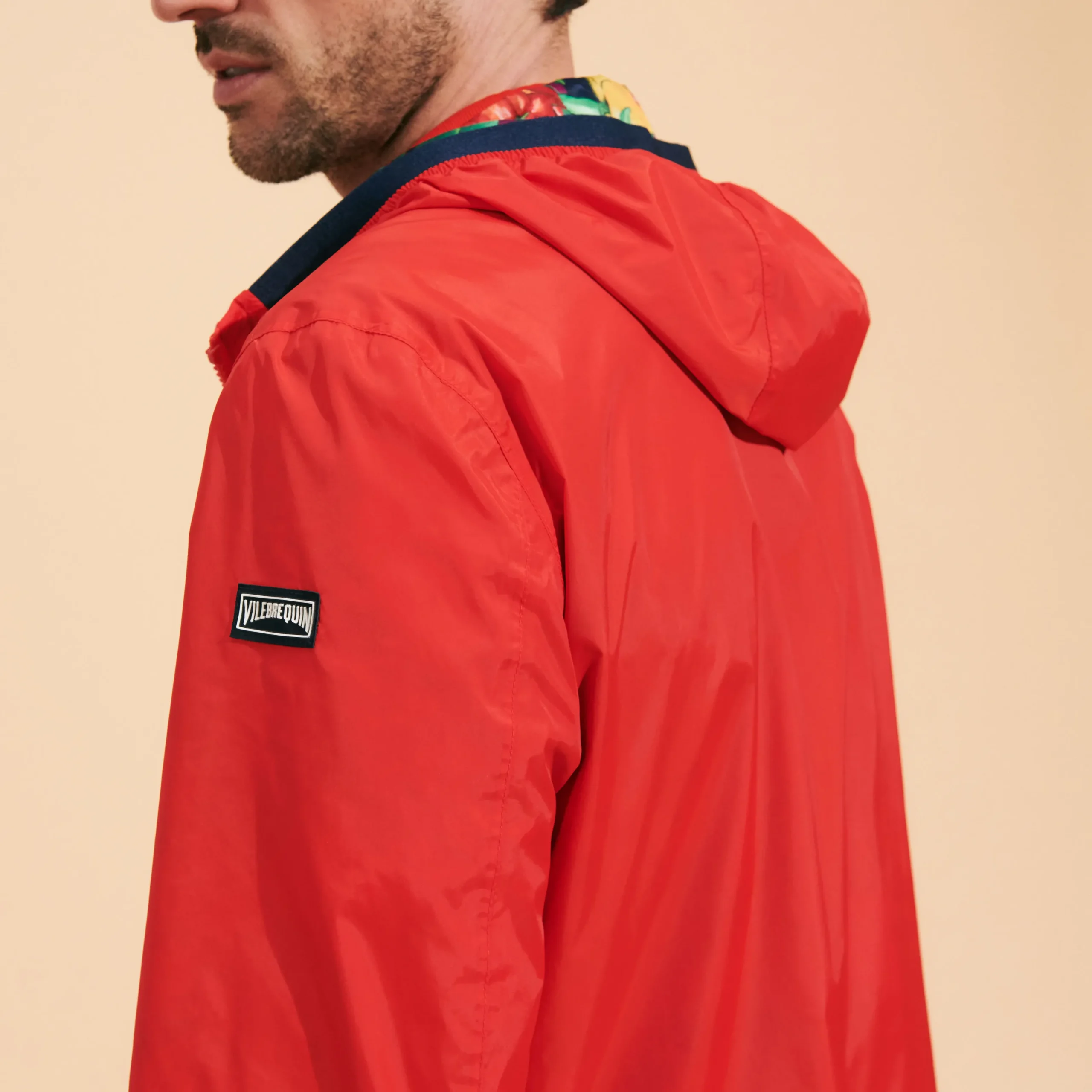 Sale Vilebrequin Men Reversible Windbreaker Jacket Marche Provencal Poppy Red/Red